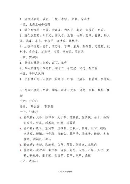 全部中药药材名称