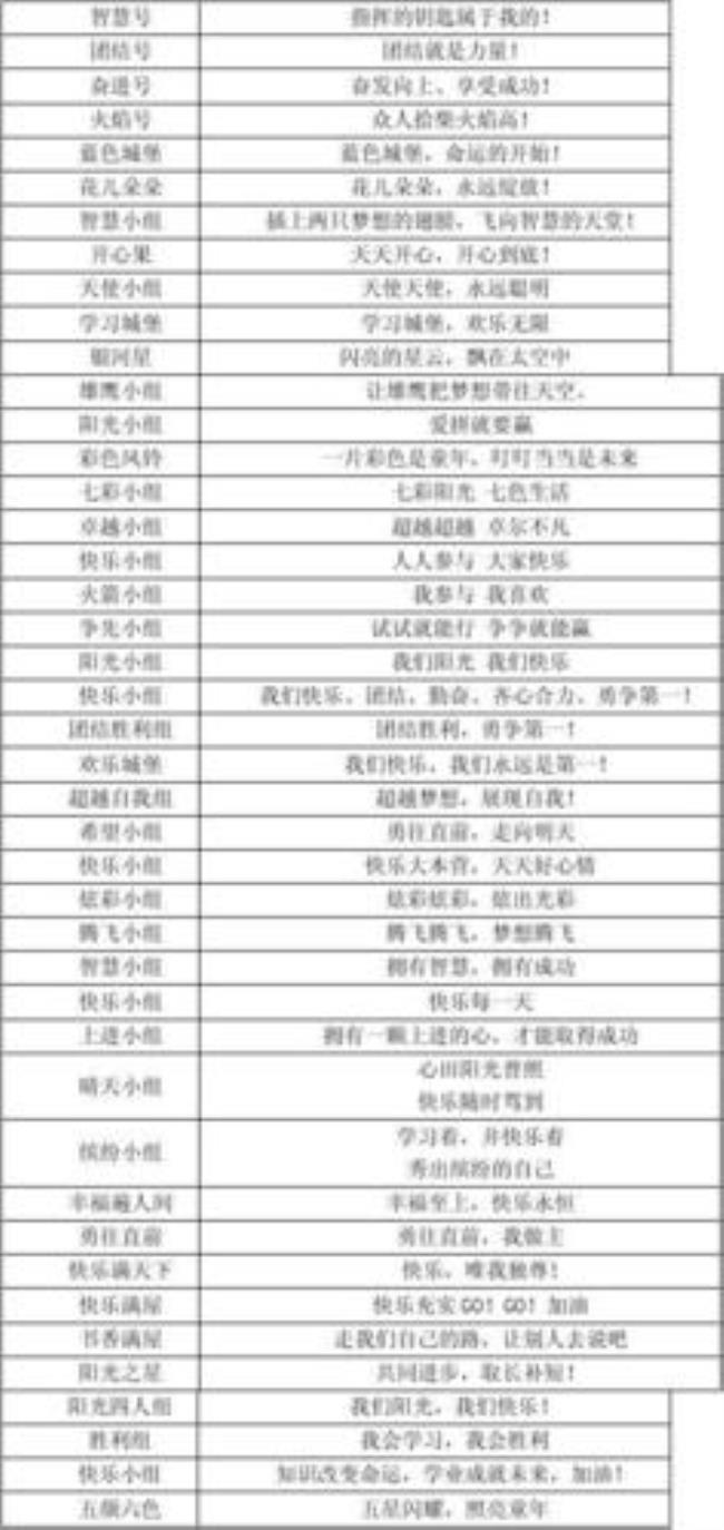 小学生小组名字和口号