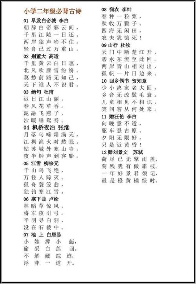 12岁幼儿必背长唐诗