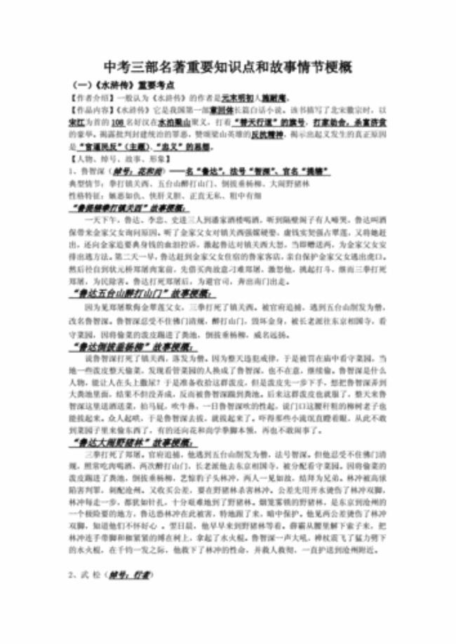 中国名著及内容梗概