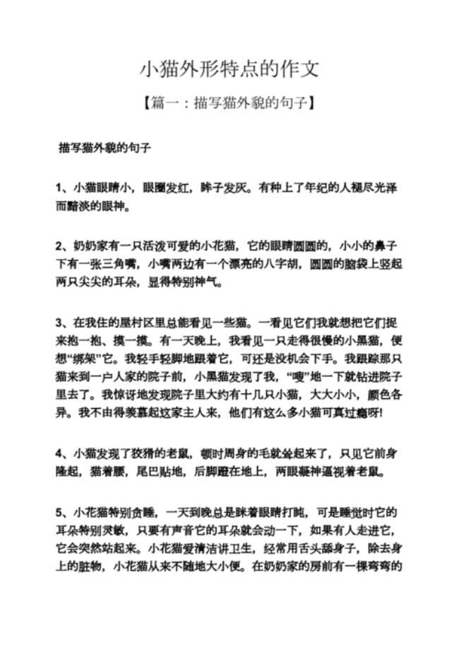 描写小猫的外形特点
