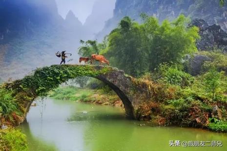 农家夫妻 与耕牛一起过桥的诗
