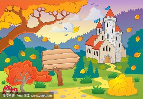 秋天城堡绘画
