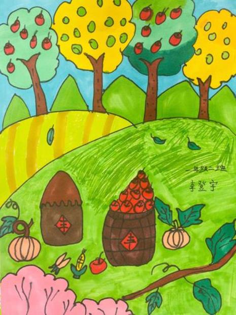 秋天的画一年级小学生画