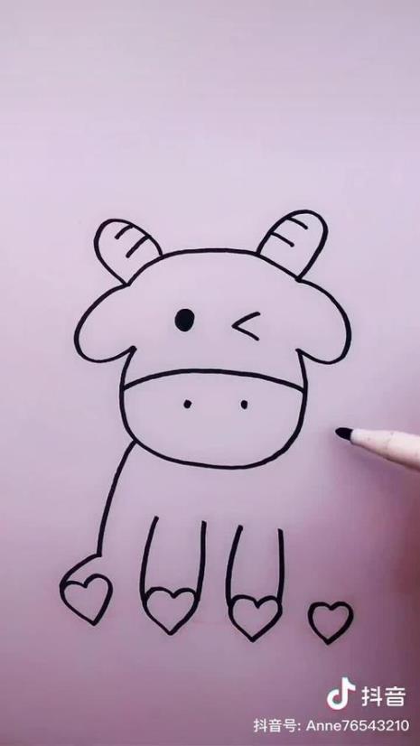 简笔画吃草的小牛的画法