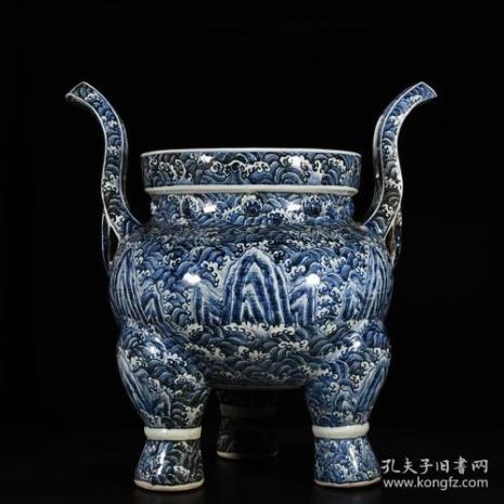 明永乐青花海水江崖三足炉介绍