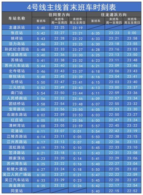 苏州夏季地铁时间表