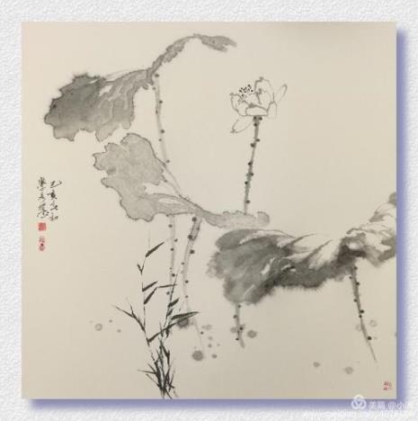 荷花的指墨画