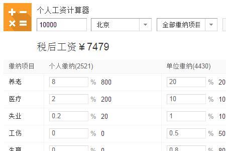 月薪1万元五险一金要扣多少