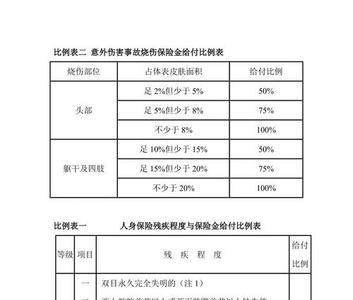 学生意外险10级伤残赔偿标准表格