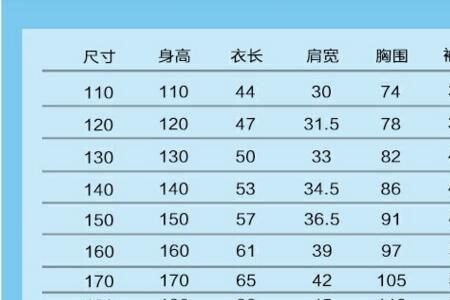 军训服装尺码对照表170是多大
