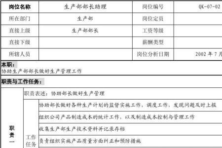 生产排单员的岗位职责说明书