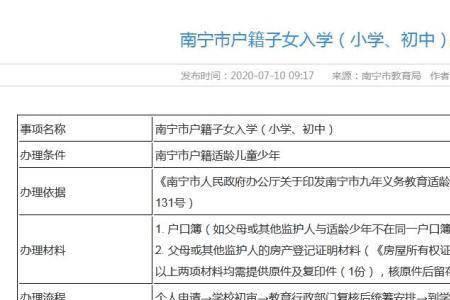 南宁市小学入学条件