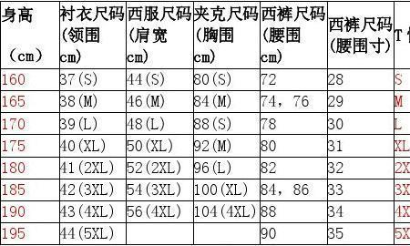 舒朗衣服尺寸对照表