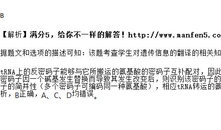 什么分子能识别密码子