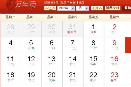 1993年阴历12月初7是阳历的几月几号