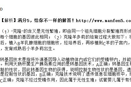 克隆动物的性别由什么决定