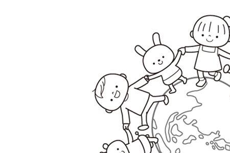 一排小孩手拉手简笔画