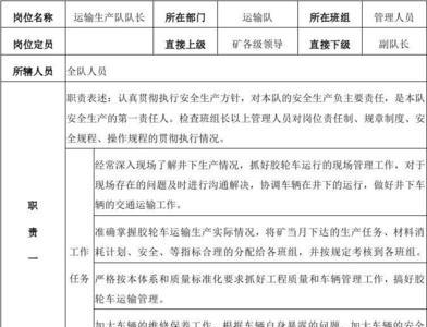煤矿主管的岗位职责