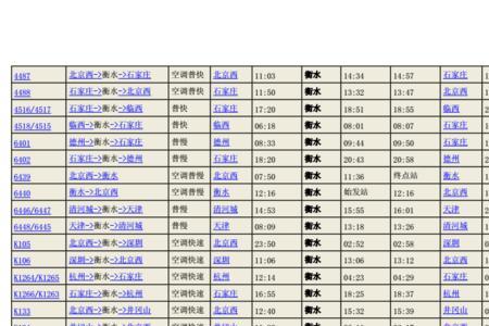 衡水至北京西列车时刻表