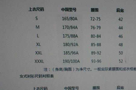 165尺码的衣服是M还是L的