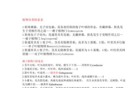 植物的科属目分类表