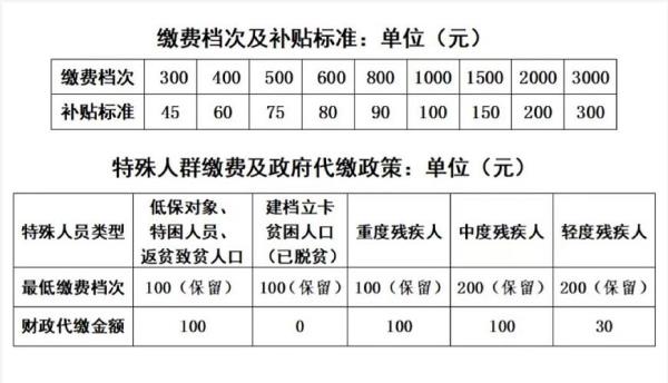 四川农保2022缴费标准表