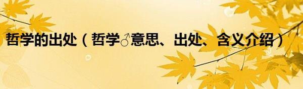 哲理是什么意思简单解释