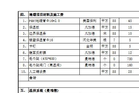 地暖报价单的详细明细