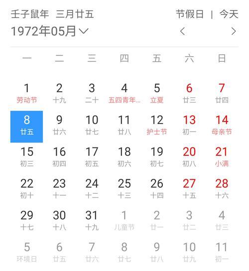 1972年4月初4阳历是多少