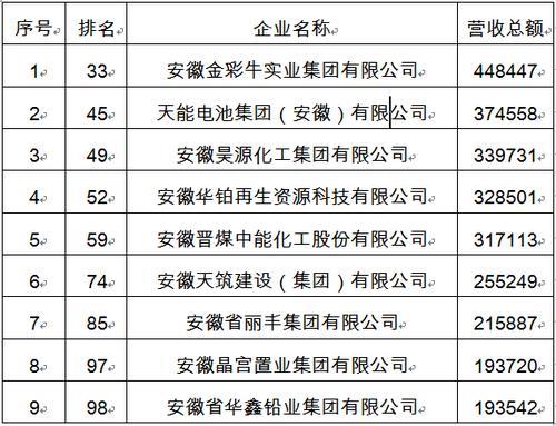 安徽民企排名前十名