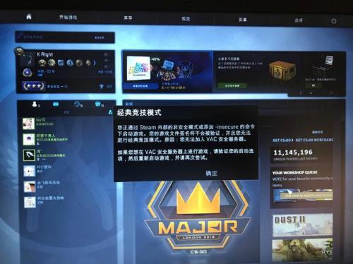 csgo上游戏怎么显示vac无法验证