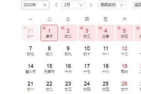 2022年2月下旬有多少天