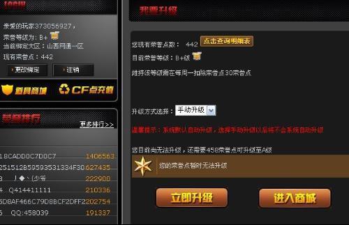 cf多少等级后有荣誉点
