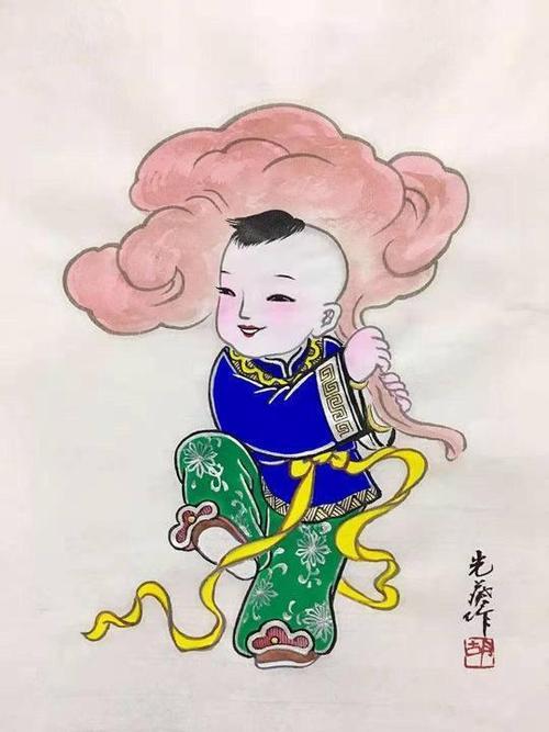工笔年画娃娃的上色