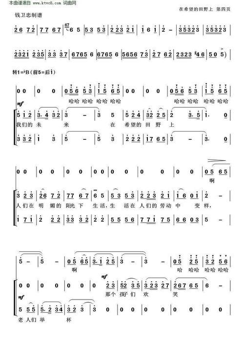 在希望的田野上的歌词