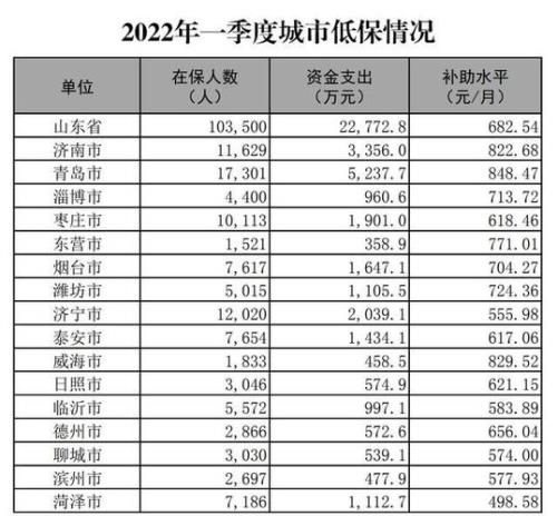 山东低保户2022年每月补贴多少