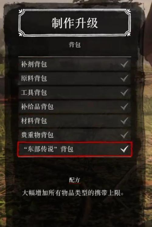 荒野大镖客2制作背包材料捐赠吗