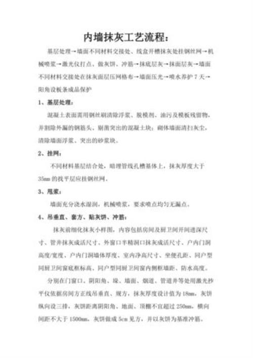 内墙中级抹灰标准表