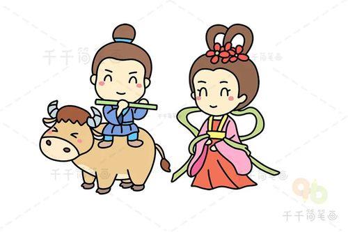 牛郎拿走织女的纱衣简笔画
