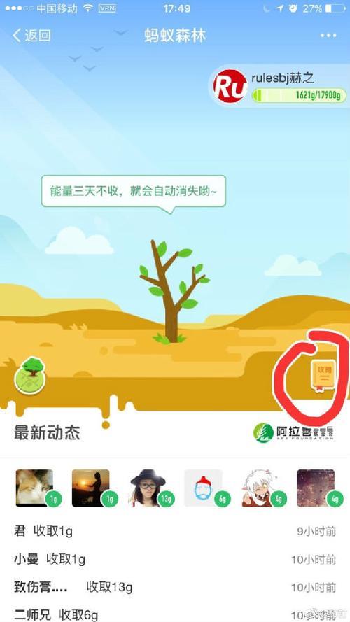 蚂蚁森林收过的能量能自动消耗