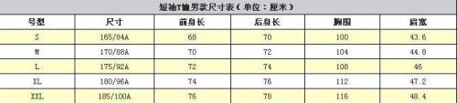男生肩宽尺码表对照表