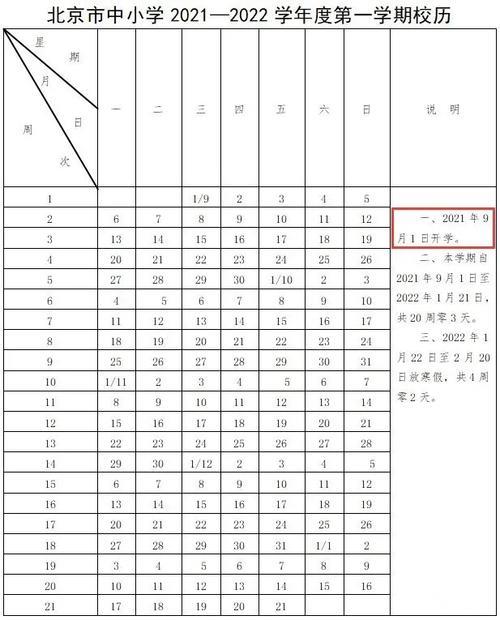 2021年小学生放假安排时间表