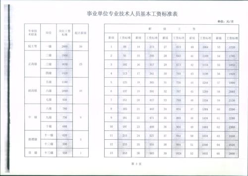 事业单位岗位工资标准