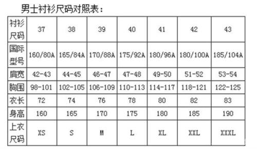 肩宽50对应的尺码是多少