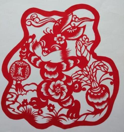 带有福字的兔子剪纸