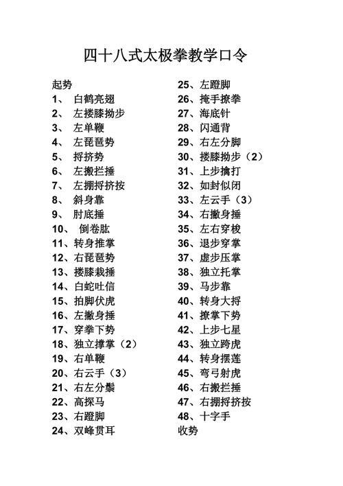 杨式32式太极拳口令
