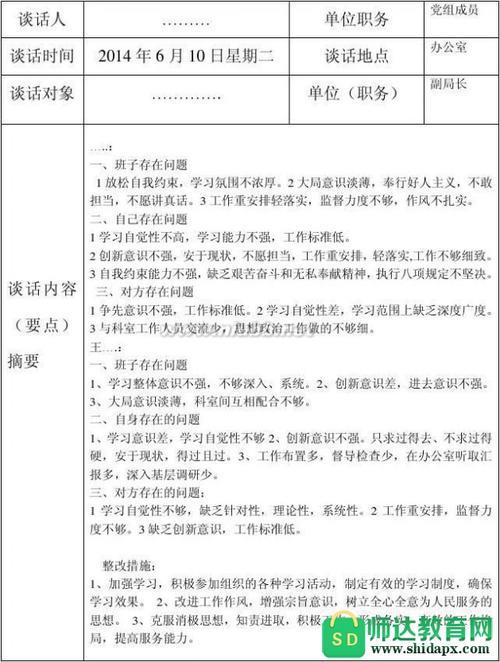 一对一干部任前谈话内容