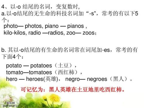 o结尾的单词加s还是es口诀