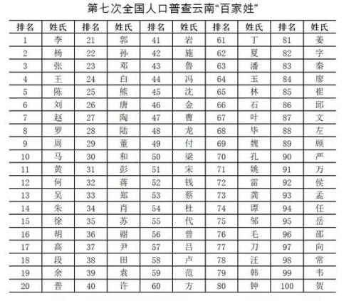 姓付全国多少人口